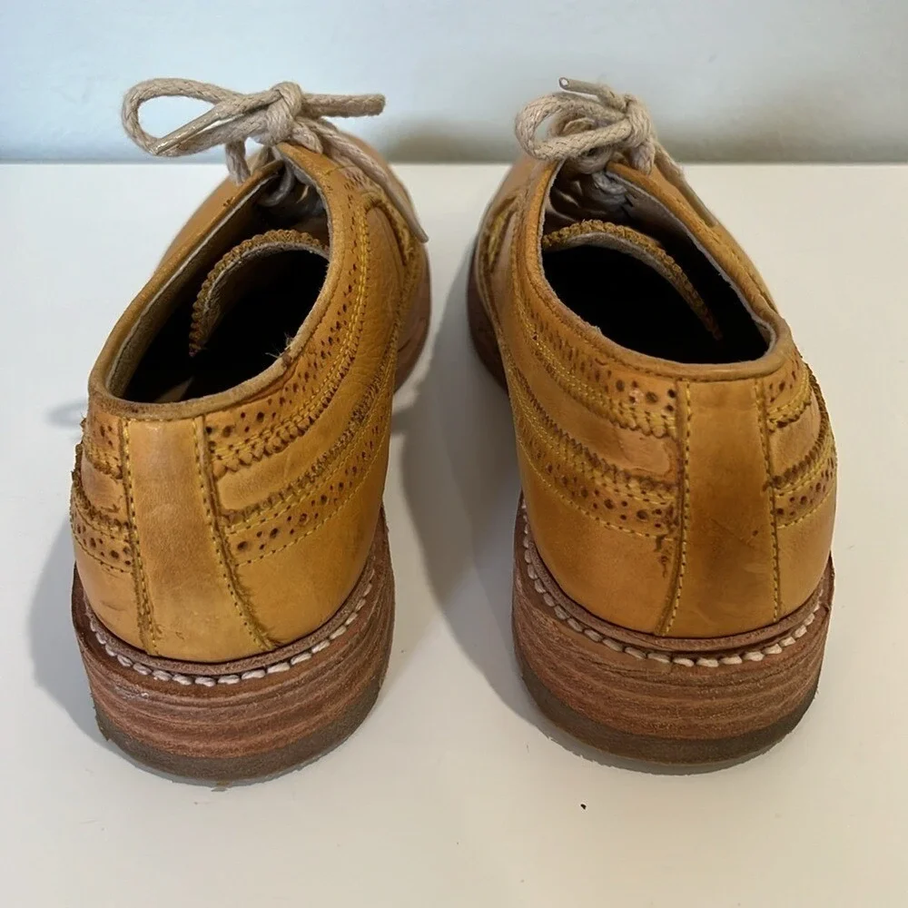 Frye Leather Oxford Wingtip Shoes Men's Sz 8 Tan Dress Classic Perforated Laces‎